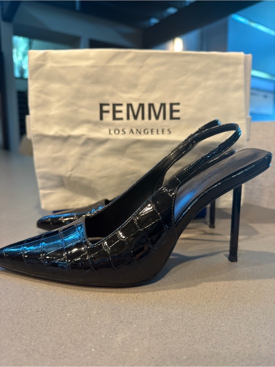 La Femme Shoes - FEMME LA Exotic Noir G63 Slingback Heels Size 38 Fits Size 8